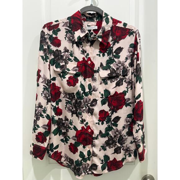 Equipment Rose Print 100% Silk Button Up Sz XS - Picture 2 of 8